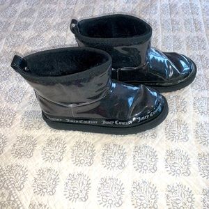 Juicy Couture Klash Bootie Boots Faux Fur Lined Black Clear Logo Size 9